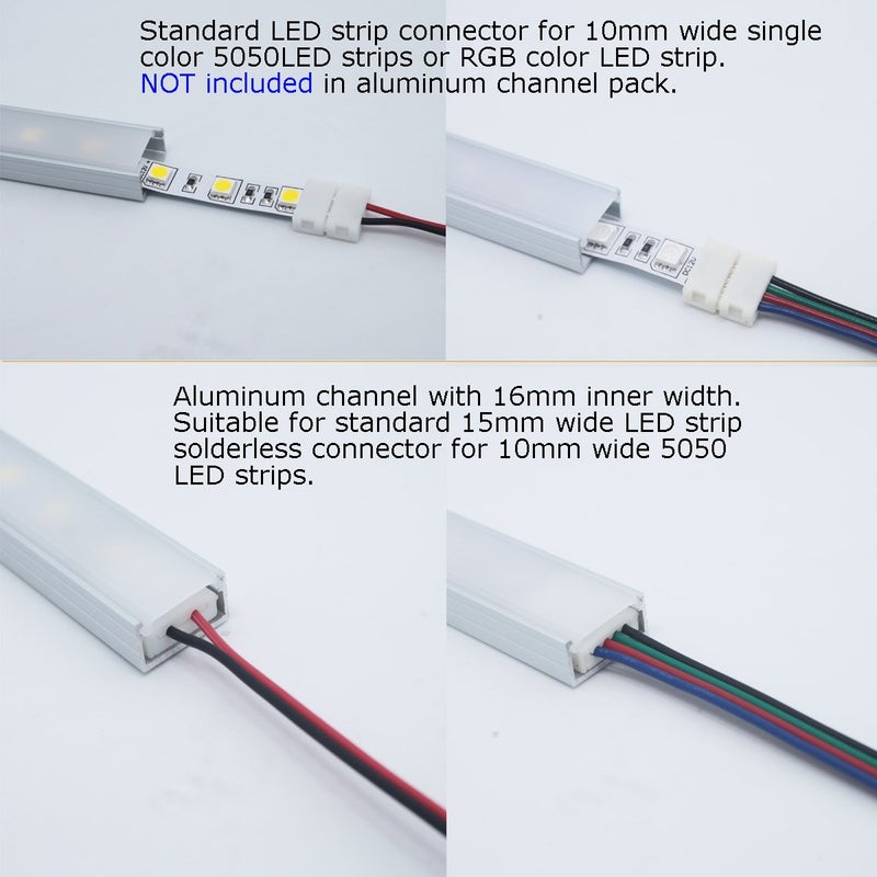 Litever 6-Pack 3.3ft/1 Meter 9x18mm U Shape Aluminum Channels with Diffuser, End Caps and Mounting Clips LED Strip Channels for Max 16mm Wide LED Lightstrip Light Mounting-LL-007-M - Image 5